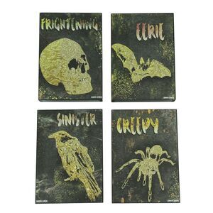 Set of 4 Darkly Elegant Halloween Themed Wooden Block Wall Hangings